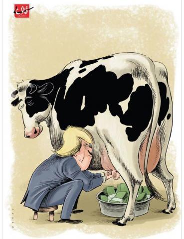 ترامپ در حال دوشیدن عربستان/کاریکاتور