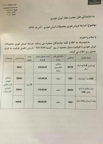 قیمت جدید چهار محصول ایران خودرو